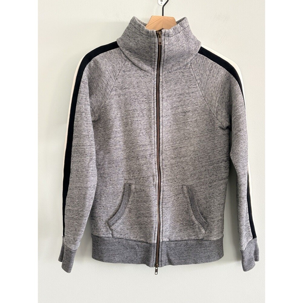J. Crew Track Jacket Gray White Black Striped Full Zip Women's XXS Funnel Neck
